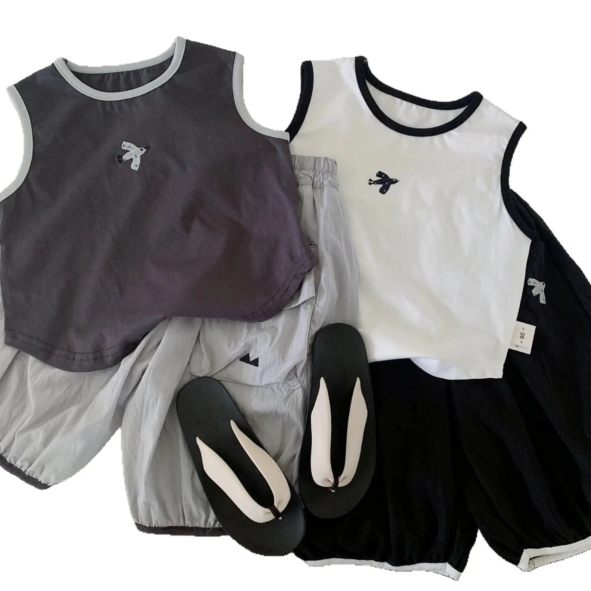 Baby Boys Summer Vest Sets Bird Embroidery Top+Elastic Waist Short Kids Boys Two-piece Suit Loose Thin Toddler Boys Sport Sets - Mom & Kids