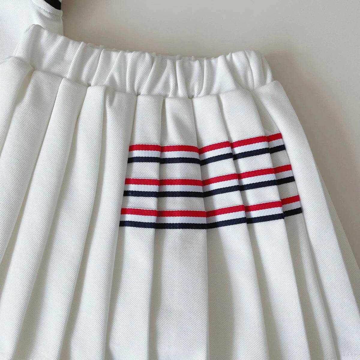 Baby Girl College Style Summer 2PCS Clothes Set Polo Collar Kid Girl Vest Top Set Thin Stylish Stripe Pleated Skirt Belle Outfit - Mom & Kids
