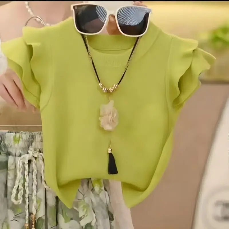 Baby Girl Summer and Spring Two Piece Set of Green Floral Pants with Flying Sleeves and Top Fashion Kids Outwear Suit - Mom & Kids
