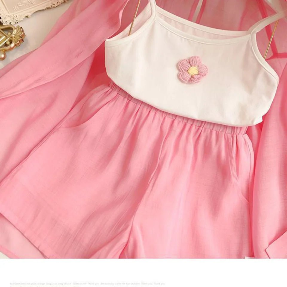 Baby Girl Summer Clothes Set Mesh Summer Cofortable Infant 3-10 Year Pageant Elegant Kids Outfits Coat+Tops+Pant 3Pcs Costume - Mom & Kids