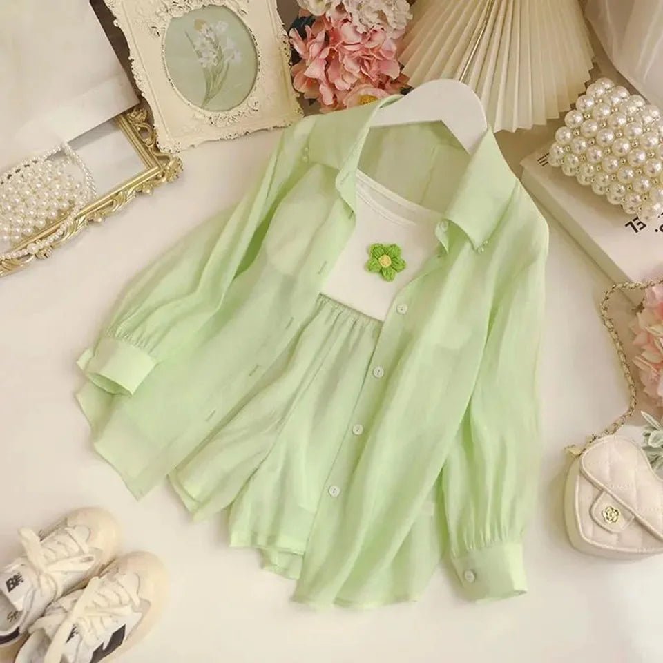 Baby Girl Summer Clothes Set Mesh Summer Cofortable Infant 3-10 Year Pageant Elegant Kids Outfits Coat+Tops+Pant 3Pcs Costume - Mom & Kids