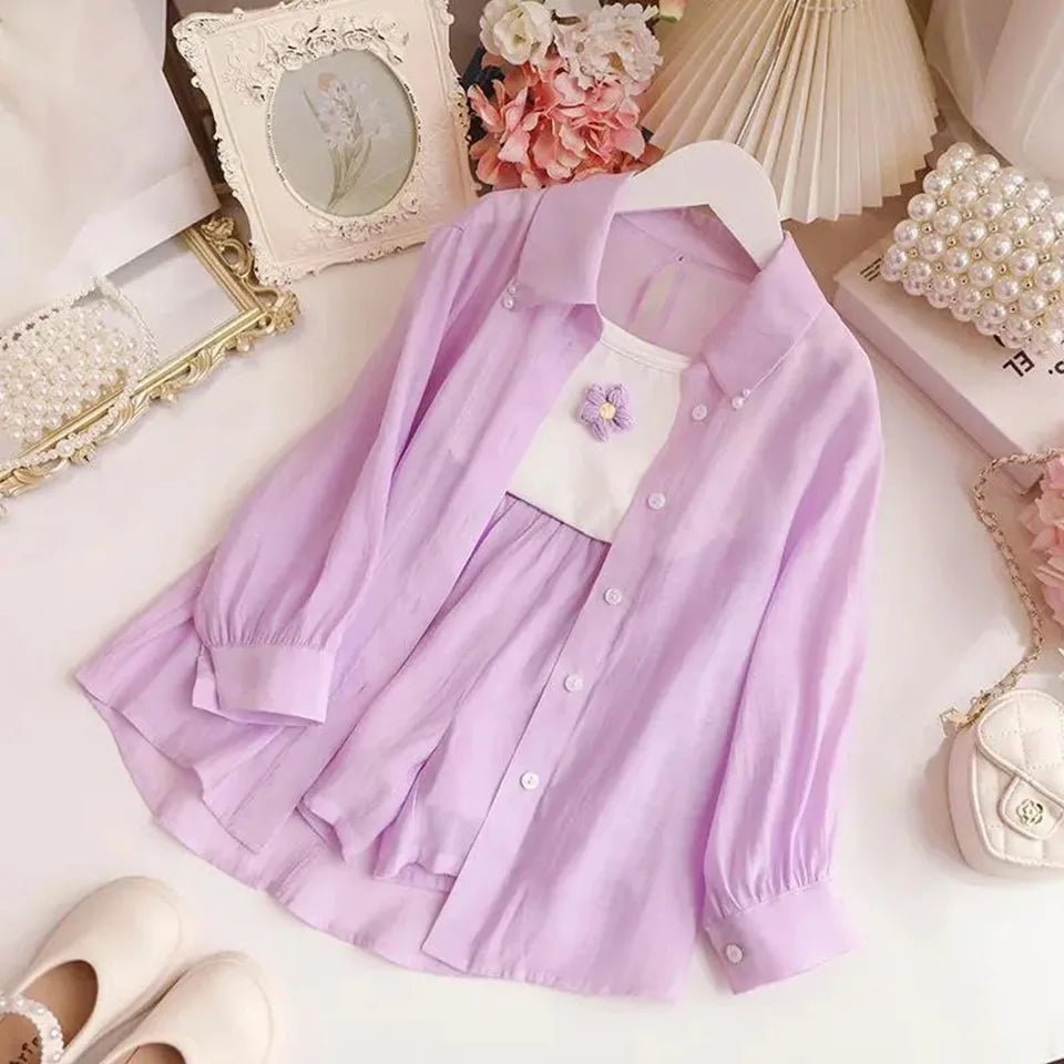 Baby Girl Summer Clothes Set Mesh Summer Cofortable Infant 3-10 Year Pageant Elegant Kids Outfits Coat+Tops+Pant 3Pcs Costume - Mom & Kids
