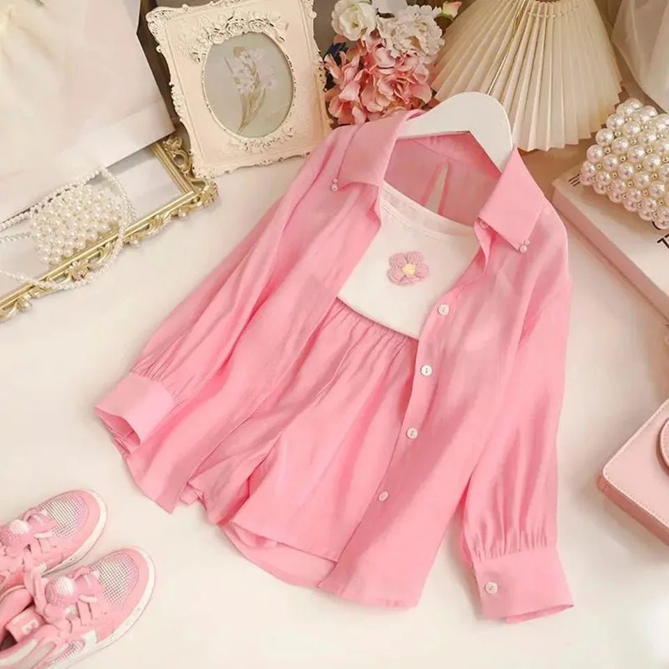 Baby Girl Summer Clothes Set Mesh Summer Cofortable Infant 3-10 Year Pageant Elegant Kids Outfits Coat+Tops+Pant 3Pcs Costume - Mom & Kids