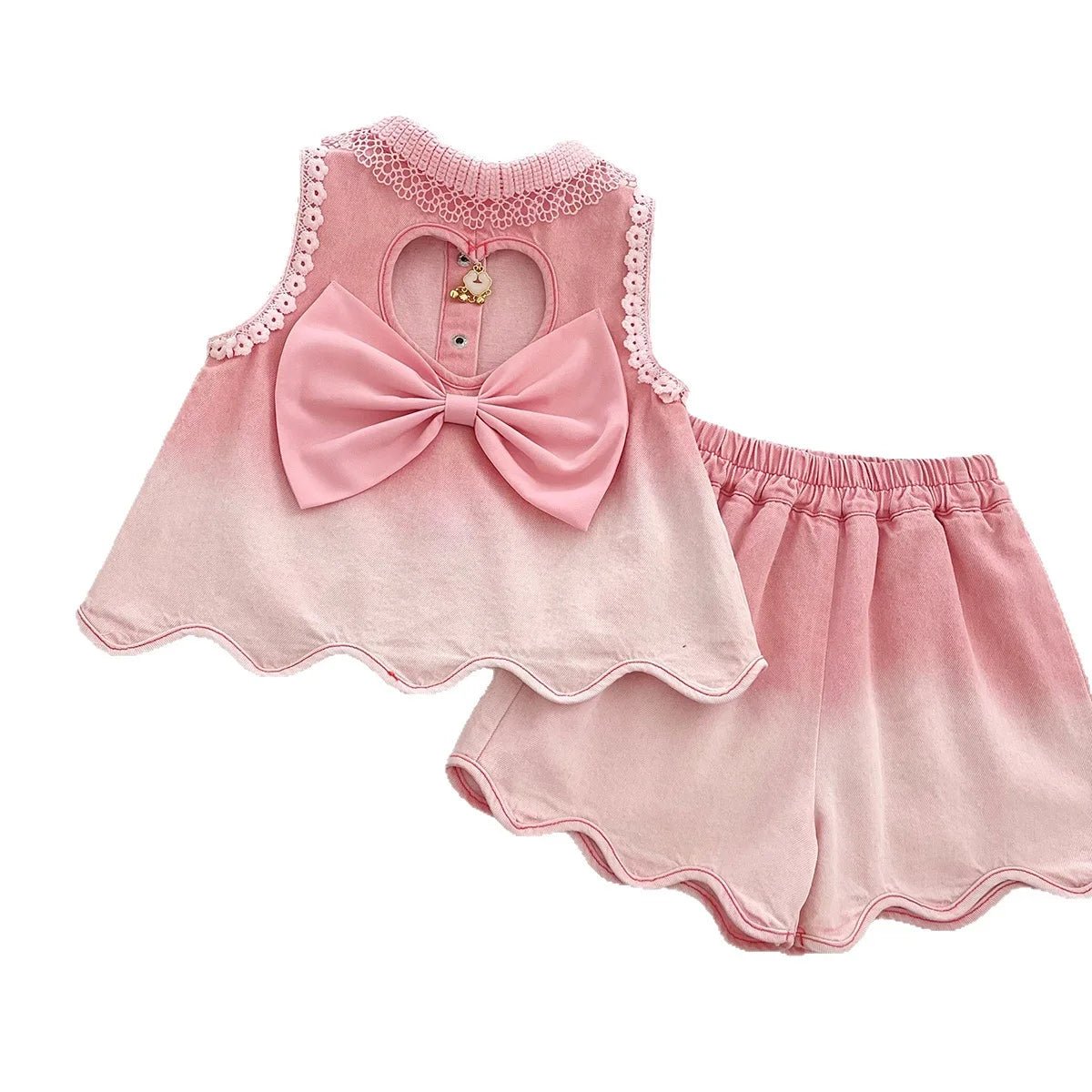 Baby Girls' Denim Suit Summer New Lace Vest Top Shorts Pants Casual and Fashion Kids Outwear Two-piece Set - Mom & Kids