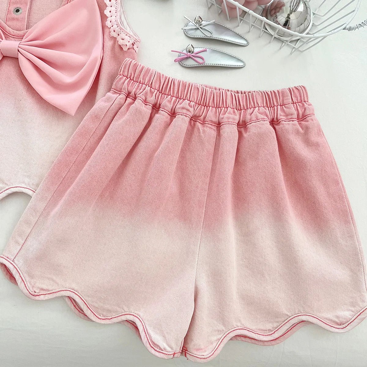 Baby Girls' Denim Suit Summer New Lace Vest Top Shorts Pants Casual and Fashion Kids Outwear Two-piece Set - Mom & Kids
