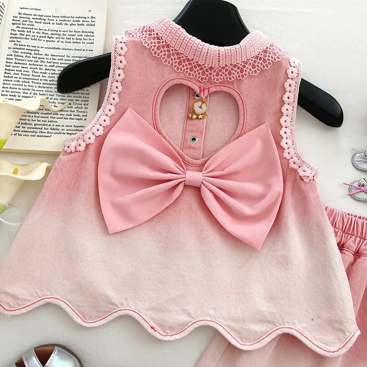 Baby Girls' Denim Suit Summer New Lace Vest Top Shorts Pants Casual and Fashion Kids Outwear Two-piece Set - Mom & Kids