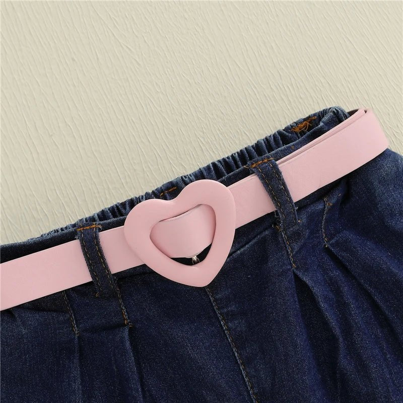Baby Girls Summer Outfits Fly Sleeves Denim Tank Tops and Elastic Denim Shorts with Belt Set Fashion Children Kids Clothes - Mom & Kids