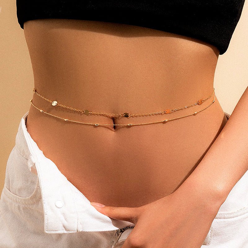 Double layer waist chain with coin charms for women, adjustable body jewelry for beachwear, parties, and everyday fashion