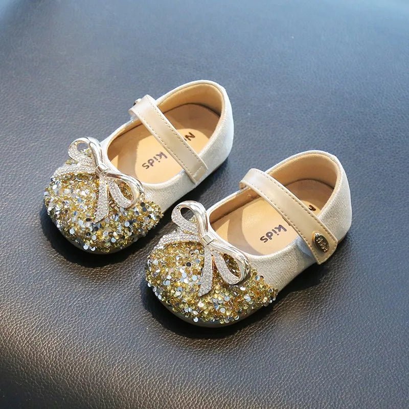 Bling Sequine Flats Shoes For Kids Princess Gold Silver Bowtie Dress Shoes For Toddler Girls Spring Autumn Causal Baby Walkers - Mom & Kids