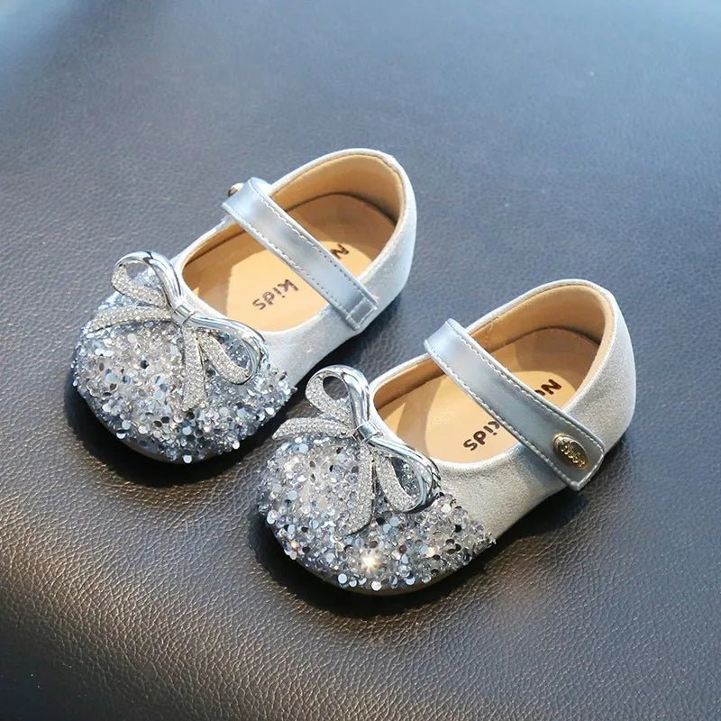 Bling Sequine Flats Shoes For Kids Princess Gold Silver Bowtie Dress Shoes For Toddler Girls Spring Autumn Causal Baby Walkers - Mom & Kids