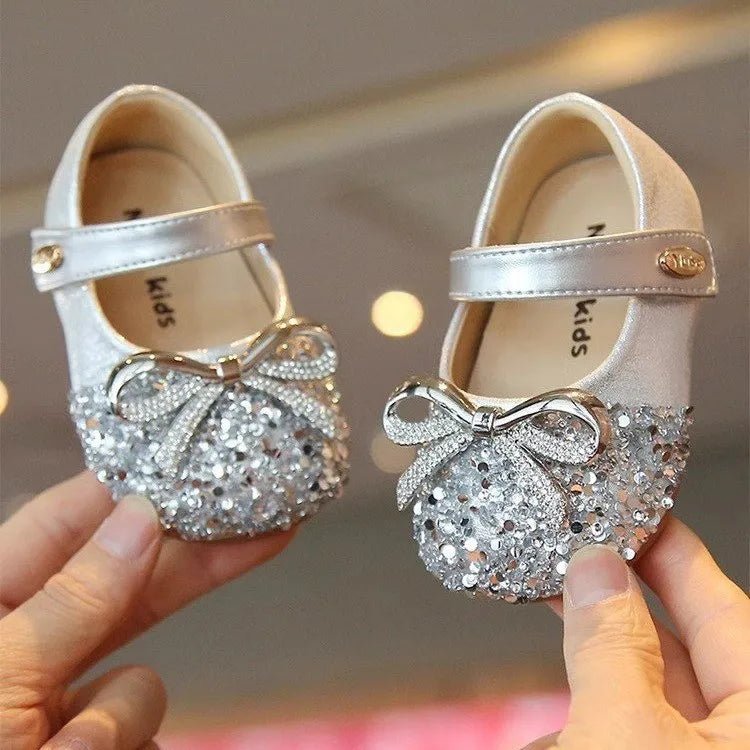 Bling Sequine Flats Shoes For Kids Princess Gold Silver Bowtie Dress Shoes For Toddler Girls Spring Autumn Causal Baby Walkers - Mom & Kids