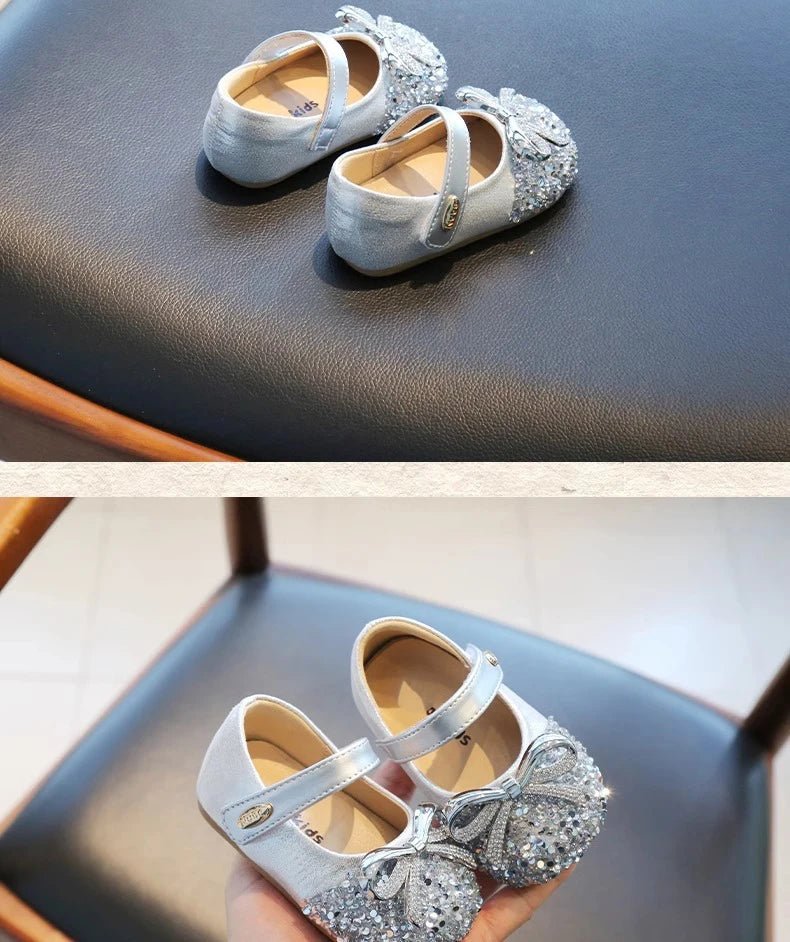 Bling Sequine Flats Shoes For Kids Princess Gold Silver Bowtie Dress Shoes For Toddler Girls Spring Autumn Causal Baby Walkers - Mom & Kids
