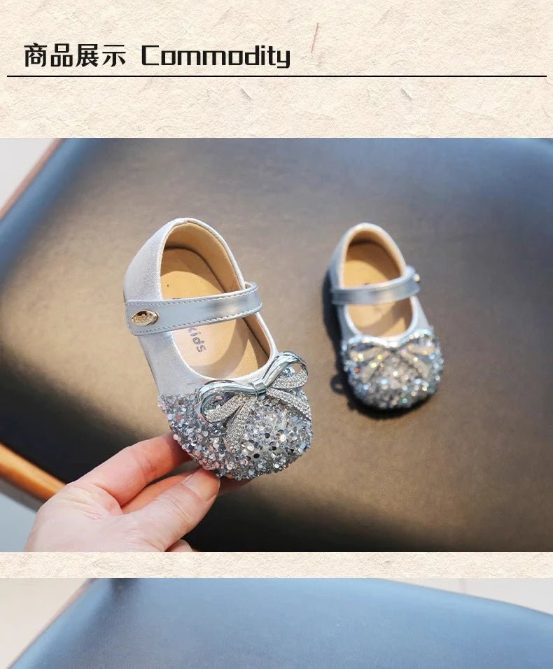 Bling Sequine Flats Shoes For Kids Princess Gold Silver Bowtie Dress Shoes For Toddler Girls Spring Autumn Causal Baby Walkers - Mom & Kids