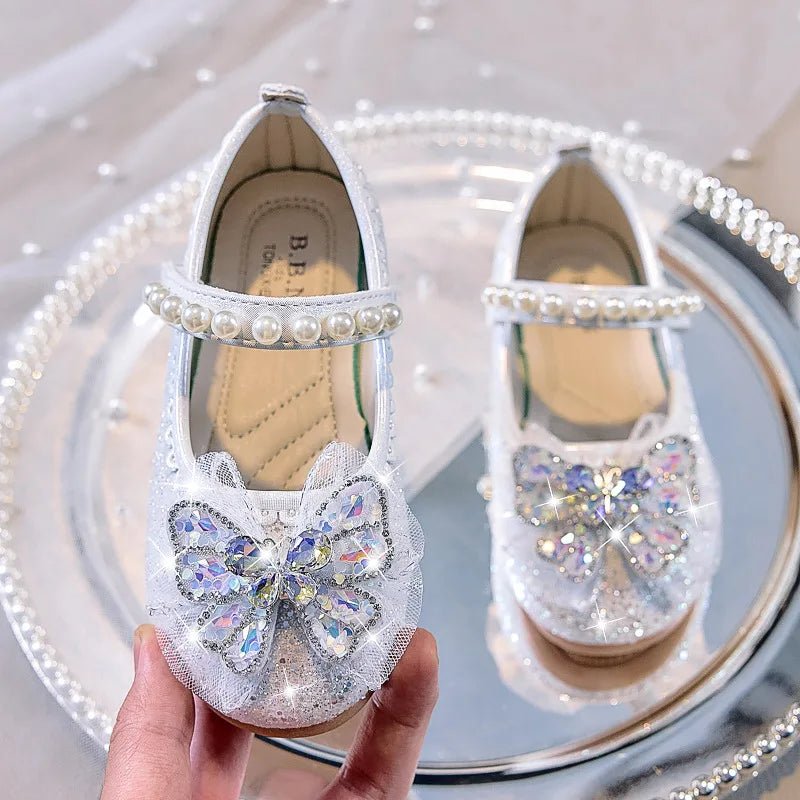 Bowtie Kids Leather Shoe Fashion Causal Sequins Children Causal Wedding Flat Shoes Autumn Girl Princess Shoes - Mom & Kids