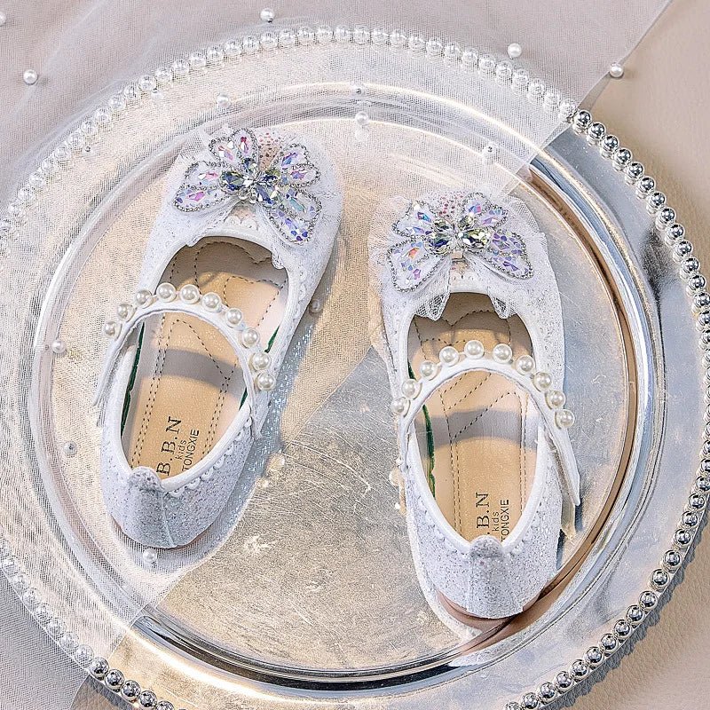 Bowtie Kids Leather Shoe Fashion Causal Sequins Children Causal Wedding Flat Shoes Autumn Girl Princess Shoes - Mom & Kids