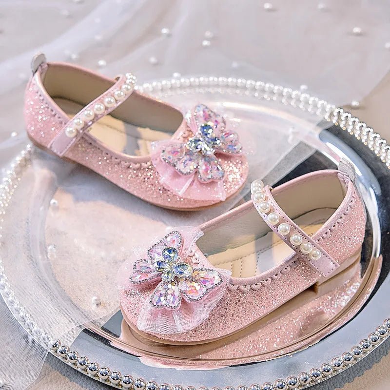 Bowtie Kids Leather Shoe Fashion Causal Sequins Children Causal Wedding Flat Shoes Autumn Girl Princess Shoes - Mom & Kids