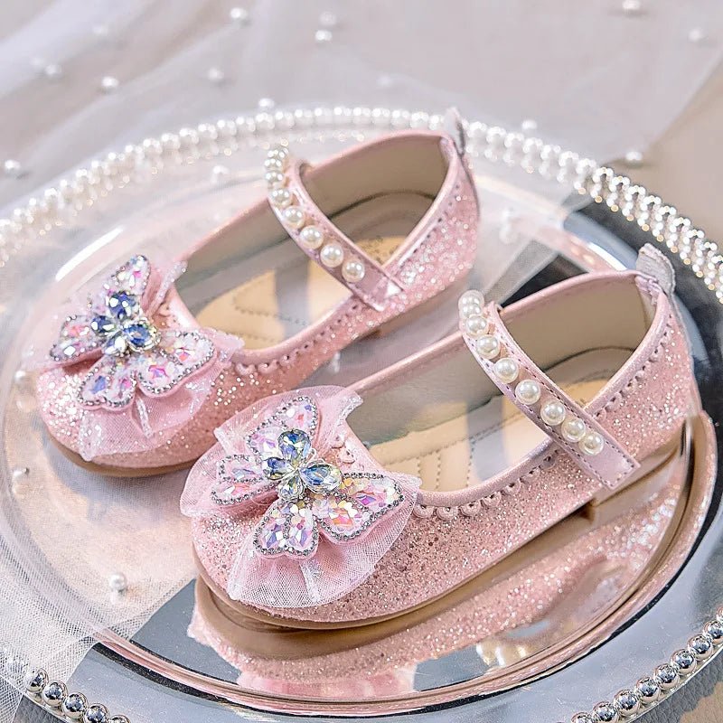 Bowtie Kids Leather Shoe Fashion Causal Sequins Children Causal Wedding Flat Shoes Autumn Girl Princess Shoes - Mom & Kids