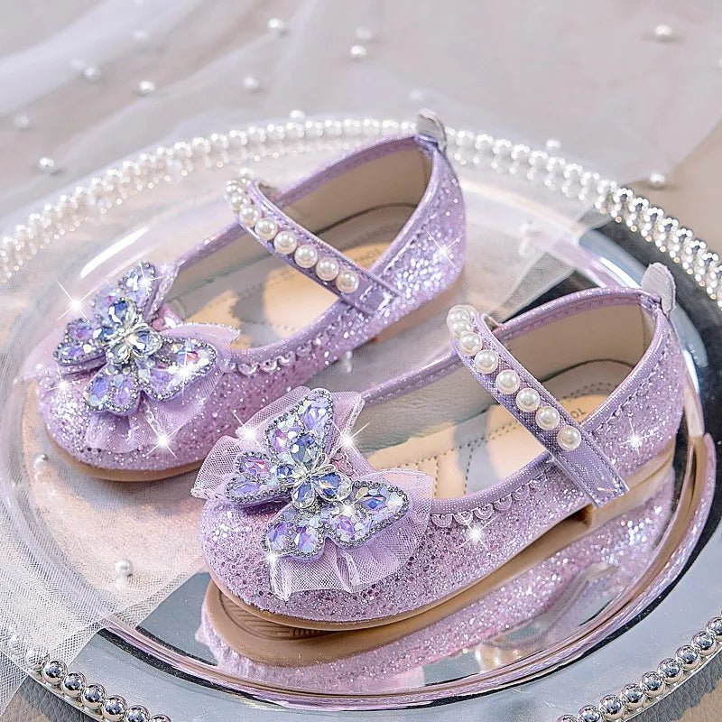 Bowtie Kids Leather Shoe Fashion Causal Sequins Children Causal Wedding Flat Shoes Autumn Girl Princess Shoes - Mom & Kids