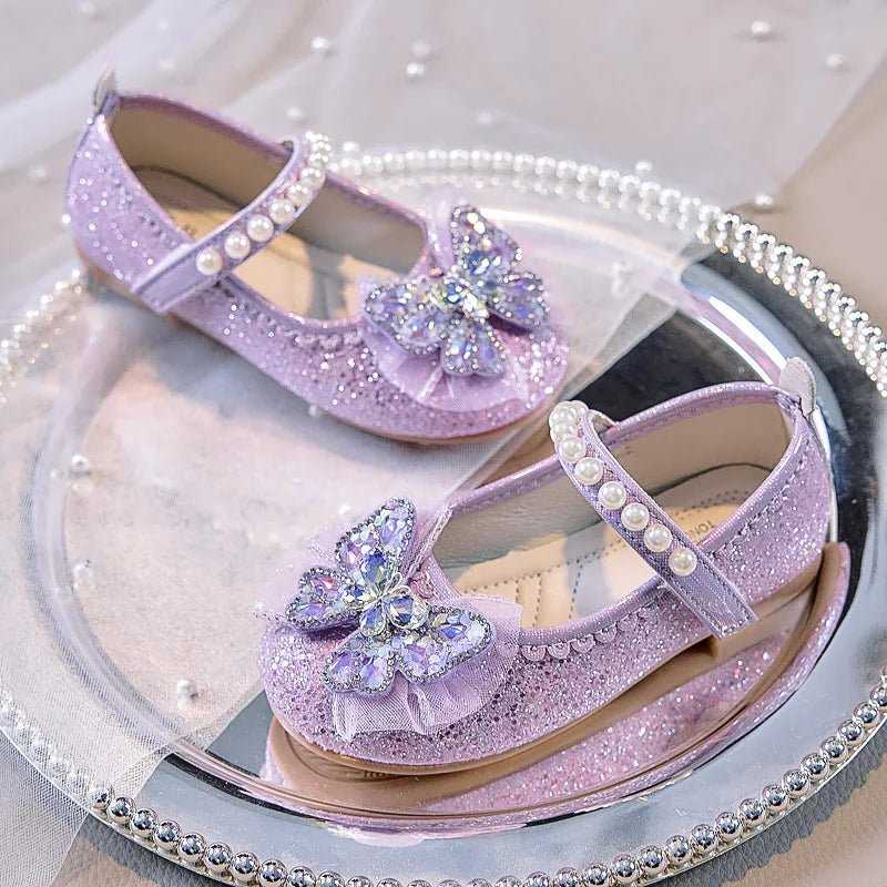 Bowtie Kids Leather Shoe Fashion Causal Sequins Children Causal Wedding Flat Shoes Autumn Girl Princess Shoes - Mom & Kids