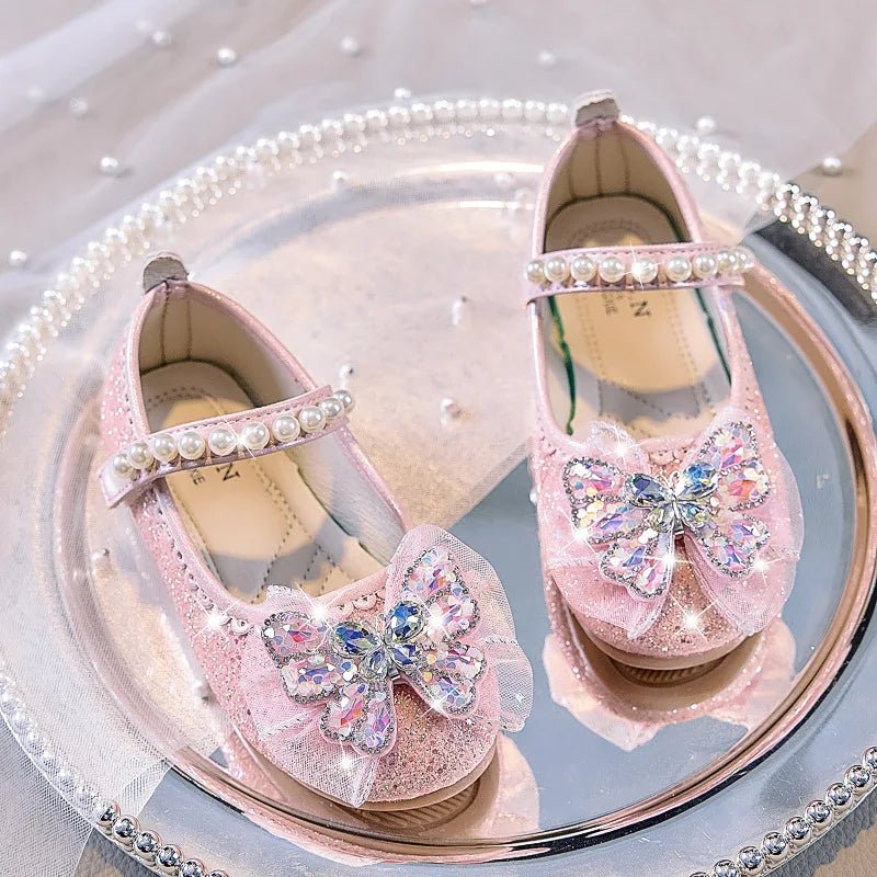 Bowtie Kids Leather Shoe Fashion Causal Sequins Children Causal Wedding Flat Shoes Autumn Girl Princess Shoes - Mom & Kids