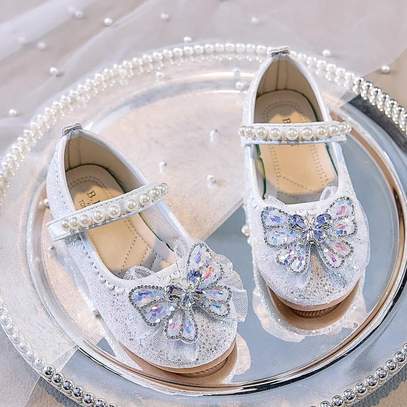 Bowtie Kids Leather Shoe Fashion Causal Sequins Children Causal Wedding Flat Shoes Autumn Girl Princess Shoes - Mom & Kids