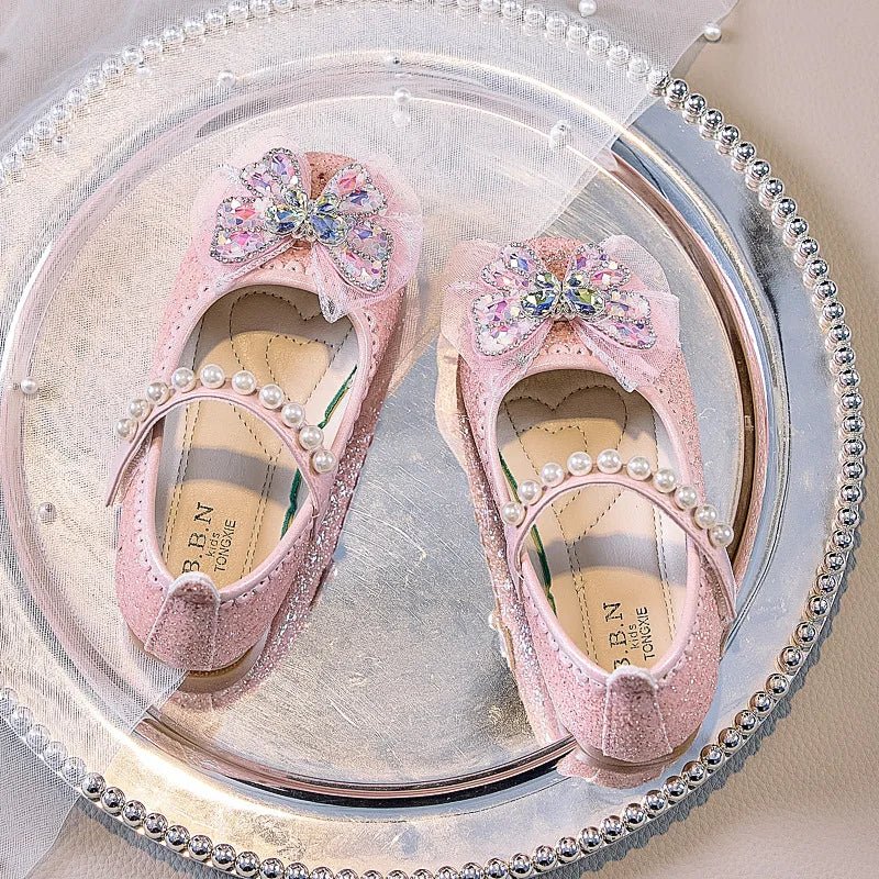 Bowtie Kids Leather Shoe Fashion Causal Sequins Children Causal Wedding Flat Shoes Autumn Girl Princess Shoes - Mom & Kids
