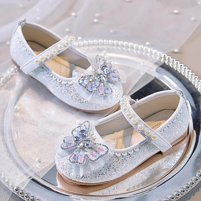 Bowtie Kids Leather Shoe Fashion Causal Sequins Children Causal Wedding Flat Shoes Autumn Girl Princess Shoes - Mom & Kids