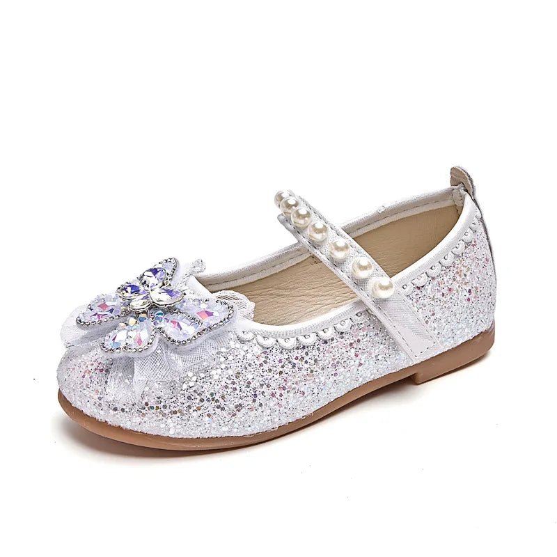 Bowtie Kids Leather Shoe Fashion Causal Sequins Children Causal Wedding Flat Shoes Autumn Girl Princess Shoes - Mom & Kids