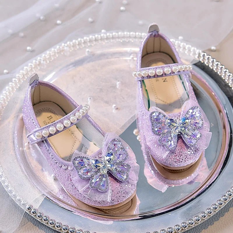 Bowtie Kids Leather Shoe Fashion Causal Sequins Children Causal Wedding Flat Shoes Autumn Girl Princess Shoes - Mom & Kids