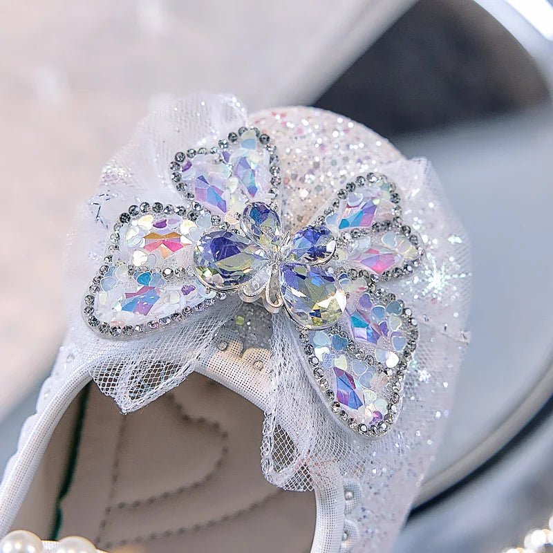 Bowtie Kids Leather Shoe Fashion Causal Sequins Children Causal Wedding Flat Shoes Autumn Girl Princess Shoes - Mom & Kids
