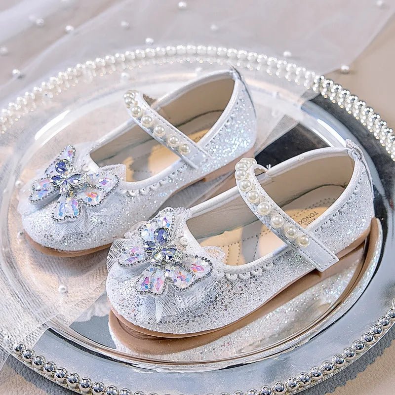Bowtie Kids Leather Shoe Fashion Causal Sequins Children Causal Wedding Flat Shoes Autumn Girl Princess Shoes - Mom & Kids