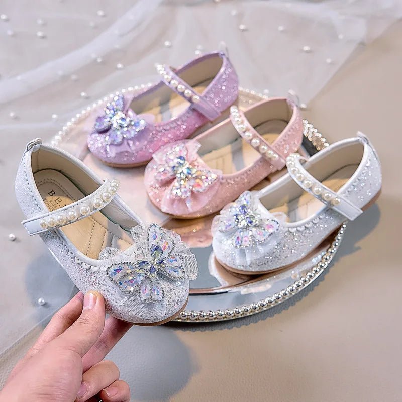Bowtie Kids Leather Shoe Fashion Causal Sequins Children Causal Wedding Flat Shoes Autumn Girl Princess Shoes - Mom & Kids