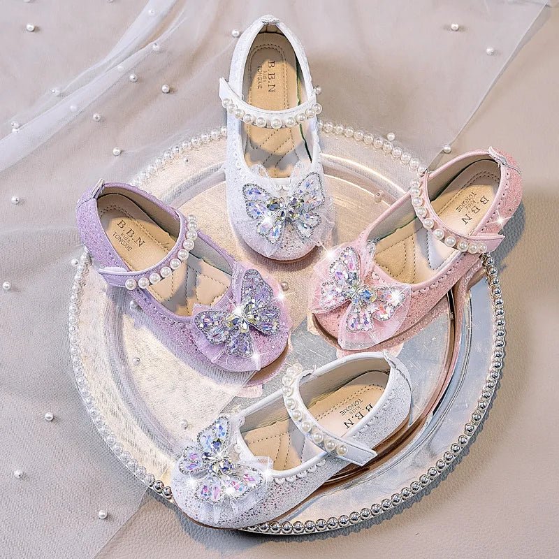 Bowtie Kids Leather Shoe Fashion Causal Sequins Children Causal Wedding Flat Shoes Autumn Girl Princess Shoes - Mom & Kids