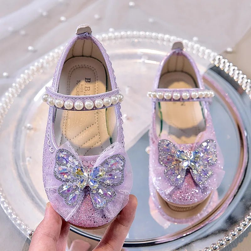 Bowtie Kids Leather Shoe Fashion Causal Sequins Children Causal Wedding Flat Shoes Autumn Girl Princess Shoes - Mom & Kids