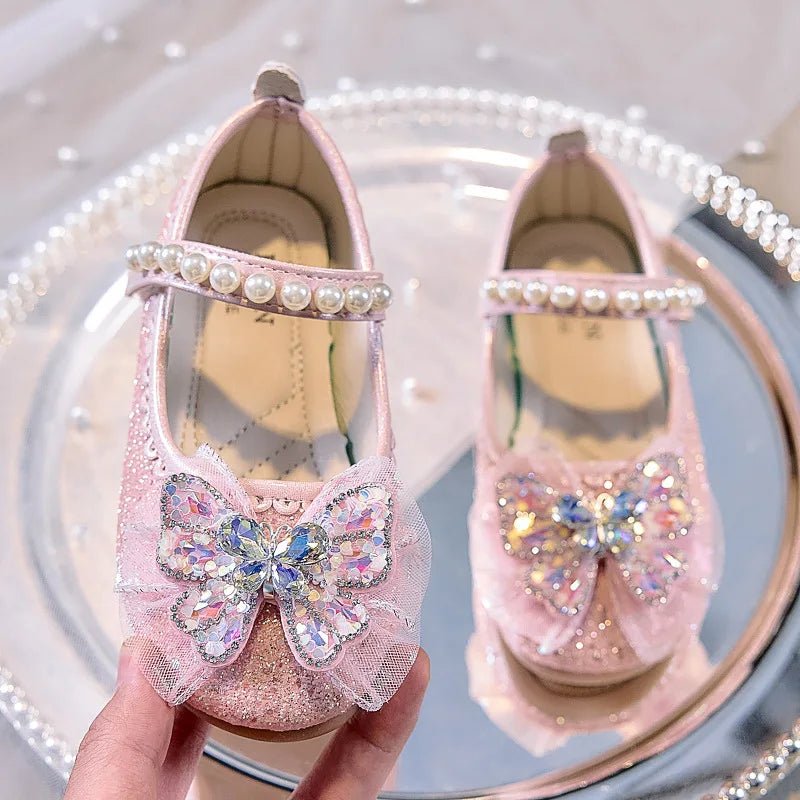 Bowtie Kids Leather Shoe Fashion Causal Sequins Children Causal Wedding Flat Shoes Autumn Girl Princess Shoes - Mom & Kids