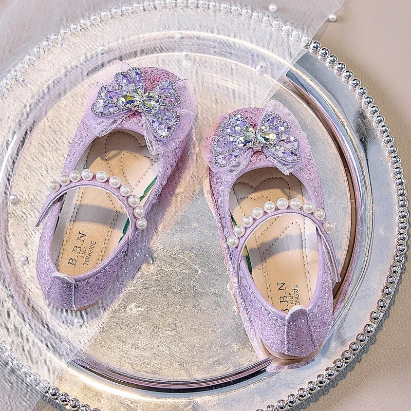 Bowtie Kids Leather Shoe Fashion Causal Sequins Children Causal Wedding Flat Shoes Autumn Girl Princess Shoes - Mom & Kids