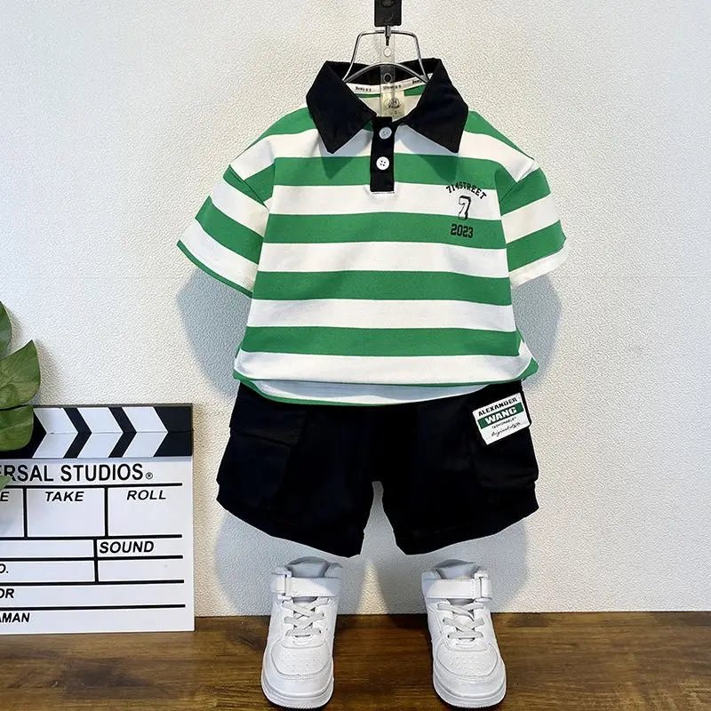 Boys 2025 Summer Outfit T-Shirt and Jeans Korean Polo Fashion 2PCS Casual Clothing Korean Reviews Top Toddler Kids Clothes Sets (Available ) - Mom & Kids