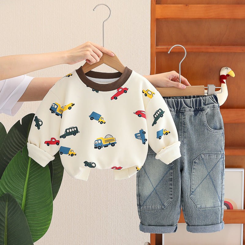 Boys' Autumn Clothing 2025 New Style Two-Piece Suit Baby Casual Multi-Color Car Sweatshirt Kidsren's Sports Kidsren - Mom & Kids