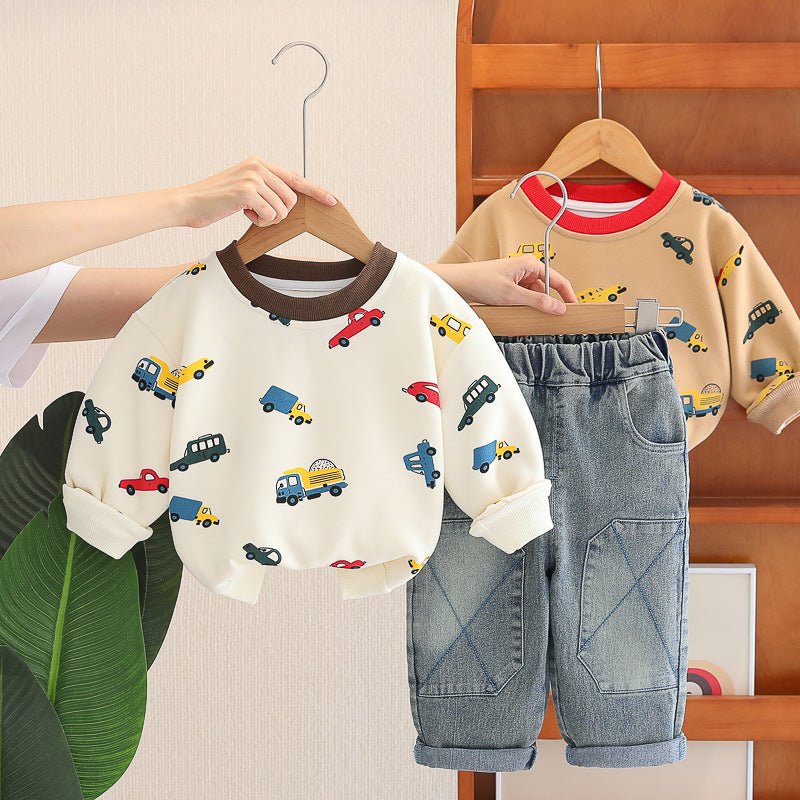 Boys' Autumn Clothing 2025 New Style Two-Piece Suit Baby Casual Multi-Color Car Sweatshirt Kidsren's Sports Kidsren - Mom & Kids