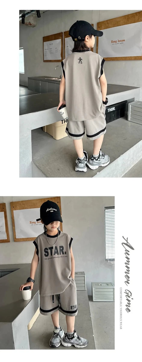 Boys Basketball Jerseys New Fashion Vest + Shorts 2Pcs Boys Clothing Sets Teenagers Kids Clothes - Mom & Kids