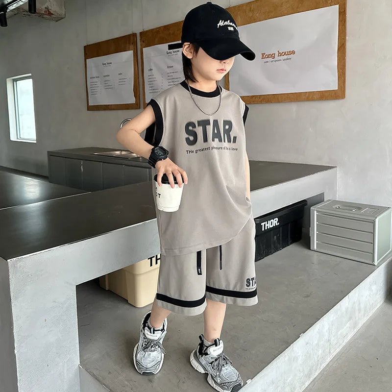 Boys Basketball Jerseys New Fashion Vest + Shorts 2Pcs Boys Clothing Sets Teenagers Kids Clothes - Mom & Kids
