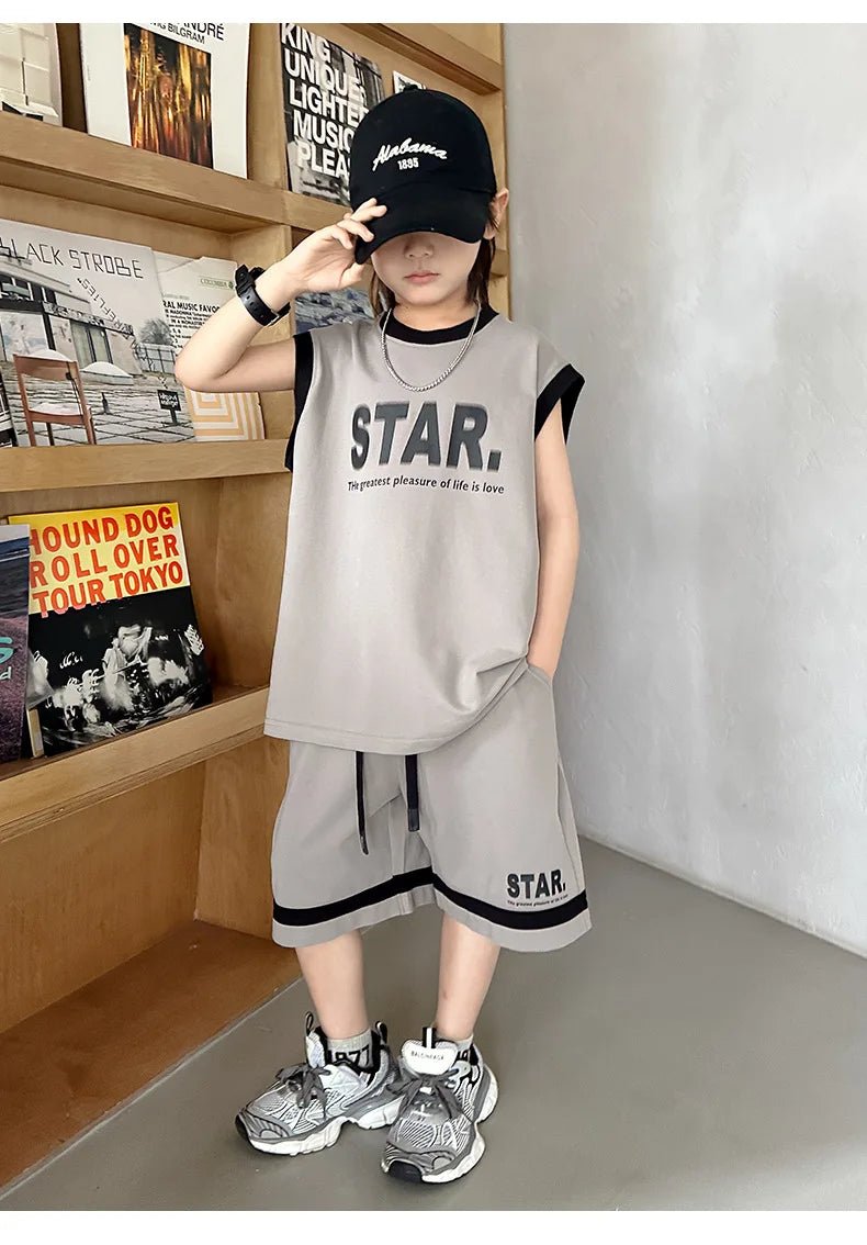 Boys Basketball Jerseys New Fashion Vest + Shorts 2Pcs Boys Clothing Sets Teenagers Kids Clothes - Mom & Kids