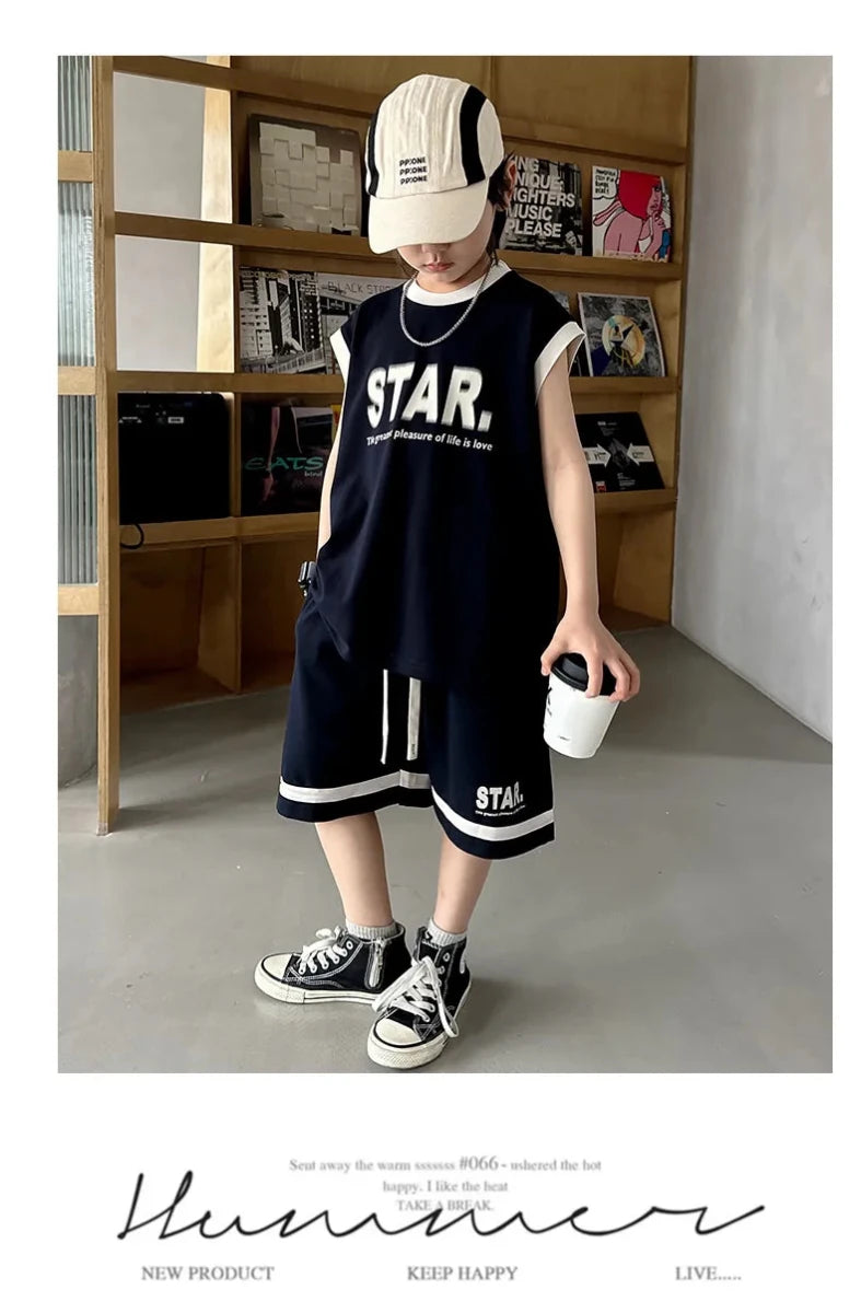 Boys Basketball Jerseys New Fashion Vest + Shorts 2Pcs Boys Clothing Sets Teenagers Kids Clothes - Mom & Kids
