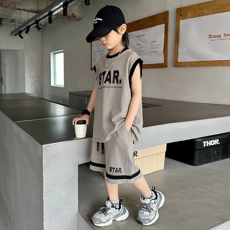 Boys Basketball Jerseys New Fashion Vest + Shorts 2Pcs Boys Clothing Sets Teenagers Kids Clothes - Mom & Kids