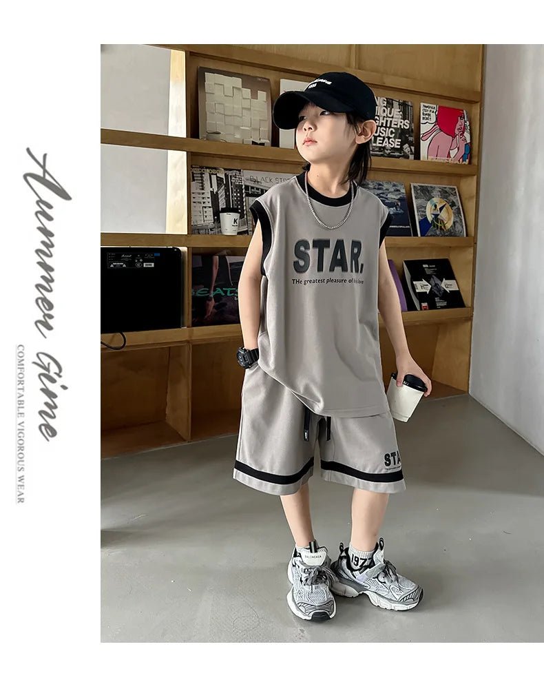 Boys Basketball Jerseys New Fashion Vest + Shorts 2Pcs Boys Clothing Sets Teenagers Kids Clothes - Mom & Kids