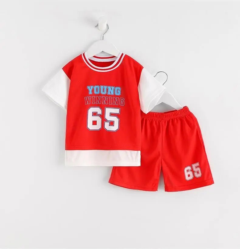 Boys Clothes Sets Summer Breathable Tracksuit Fashion Children's Sports Two Piece Set T-shirt + Shorts Suits - Mom & Kids