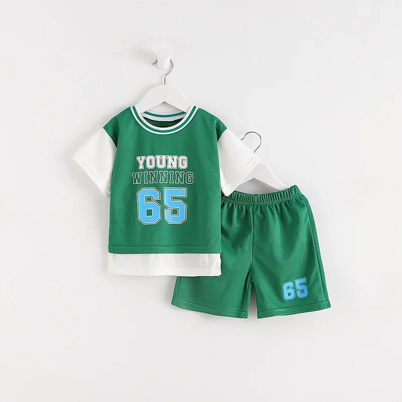 Boys Clothes Sets Summer Breathable Tracksuit Fashion Children's Sports Two Piece Set T-shirt + Shorts Suits - Mom & Kids