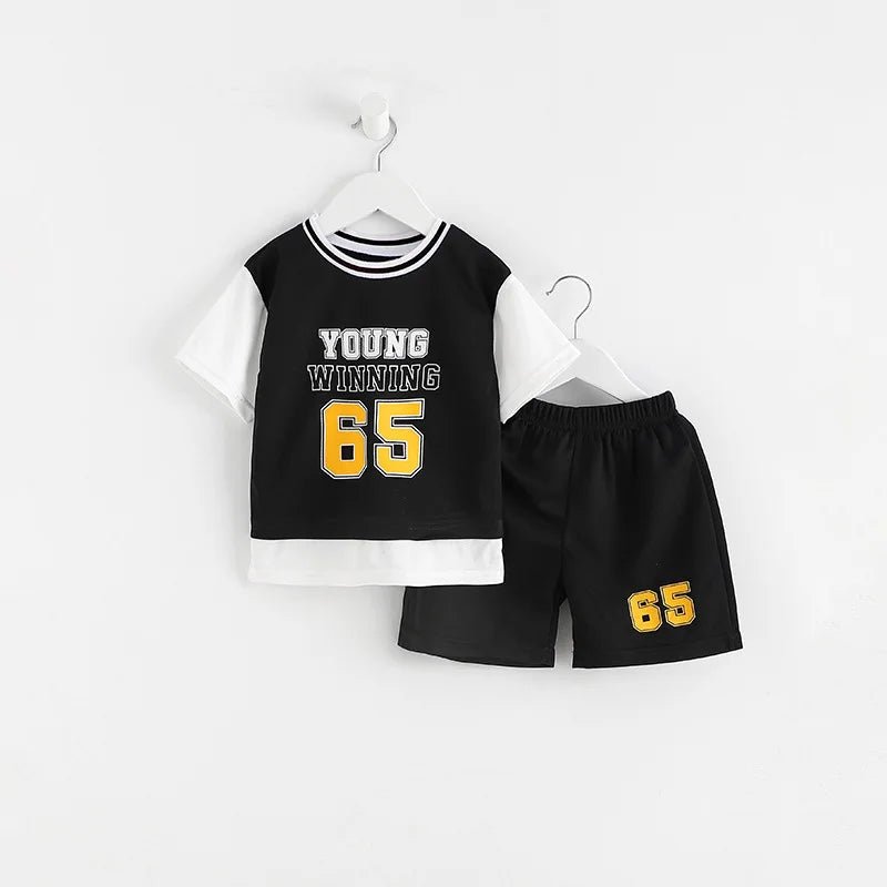 Boys Clothes Sets Summer Breathable Tracksuit Fashion Children's Sports Two Piece Set T-shirt + Shorts Suits - Mom & Kids