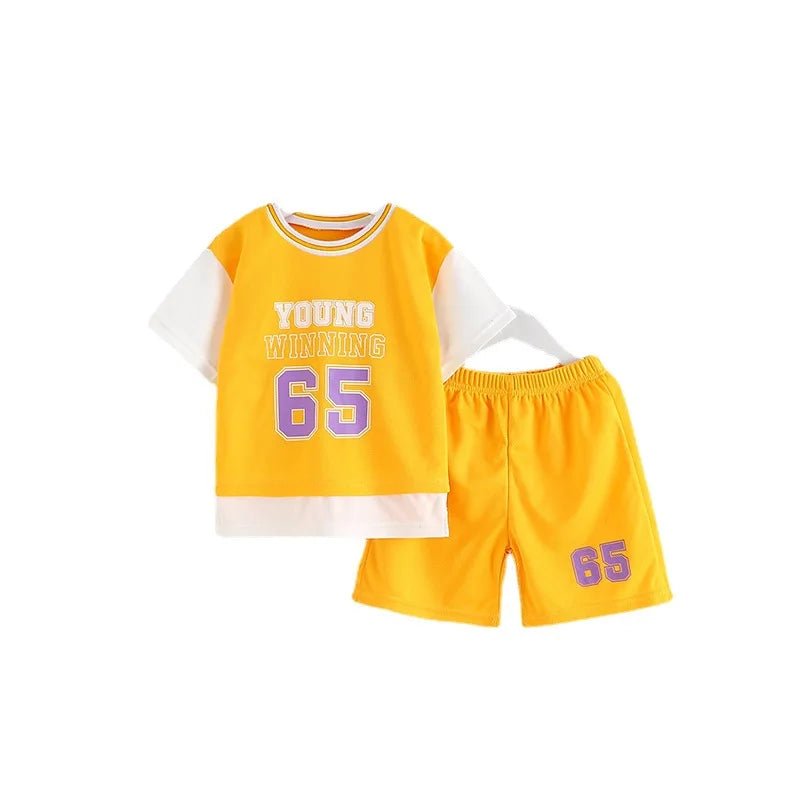 Boys Clothes Sets Summer Breathable Tracksuit Fashion Children's Sports Two Piece Set T-shirt + Shorts Suits - Mom & Kids