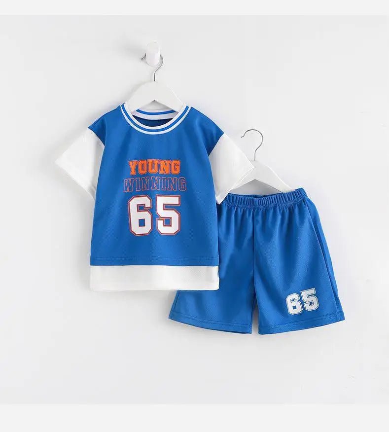 Boys Clothes Sets Summer Breathable Tracksuit Fashion Children's Sports Two Piece Set T-shirt + Shorts Suits - Mom & Kids